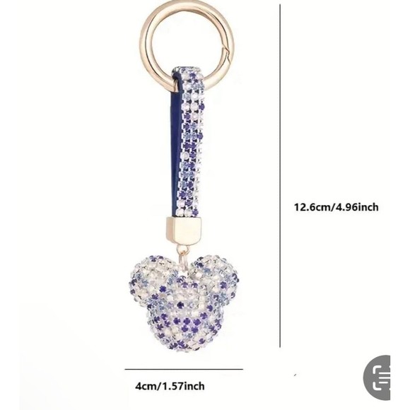 Mickey Rhinestone keychain/pendant & fur ball PINK/SILVER/RED - Picture 5 of 7